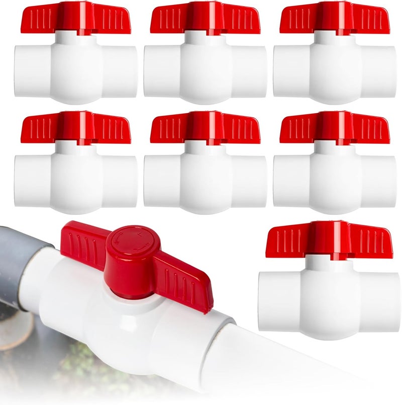 AODESTINY 8PCS 3/4" PVC Ball Valve, Shut-Off Ball Valves Socket with Easy Turn Red T-Handles, Slip PVC Valve for Water Project, Swimming Pool, Sewage Pump, Sprinkler Lines, Outdoor Plumbing & Irrigation System - Image 1